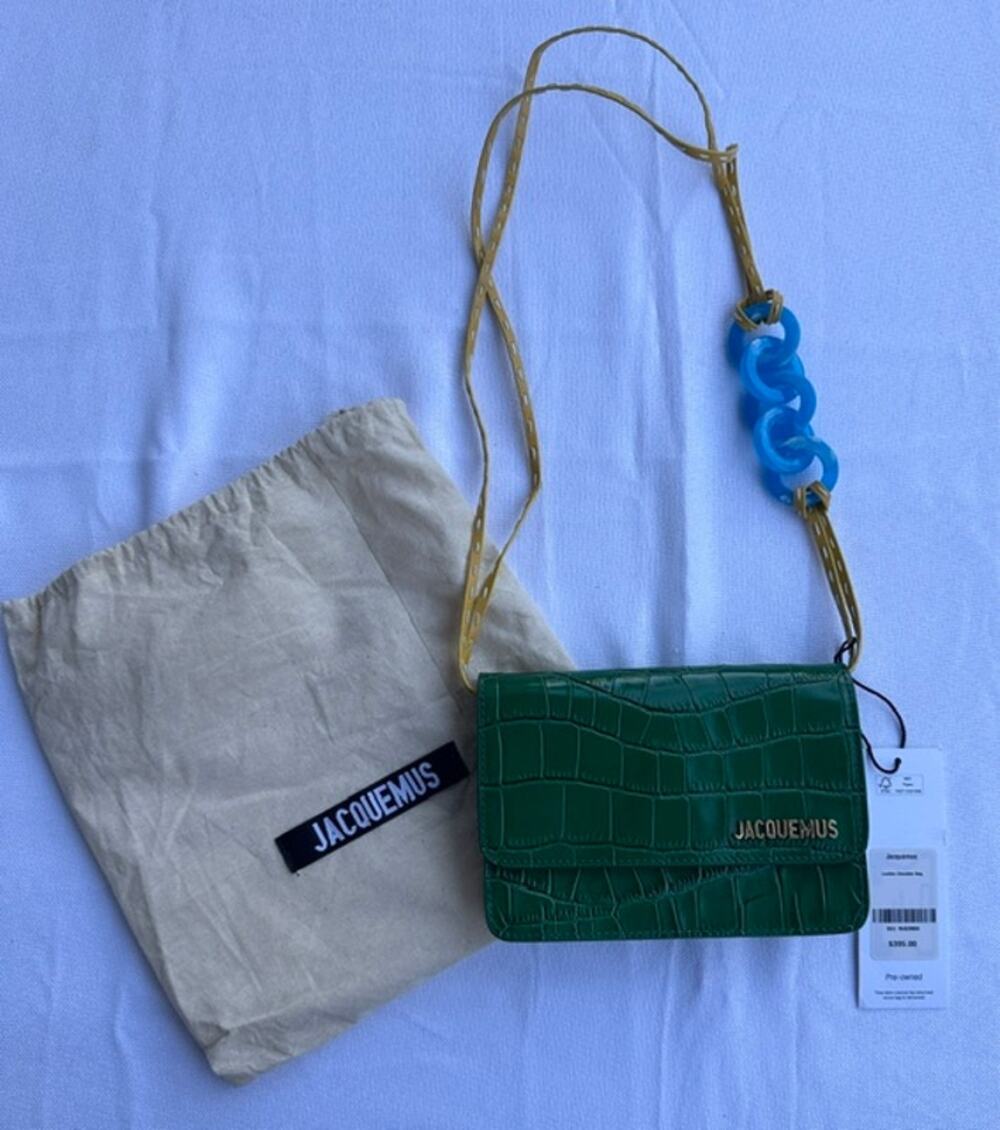 Jacquemus Green Croc-Embossed Leather Shoulder Bag with Resin Chain NWT